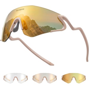 ROCKBROS Photochromic Safety Glasses, Transition Cycling Glasses for Men Women, Sports Sunglasses for Running, Pickleball(Gold Photochromic Lens | Matte Beige Frame)