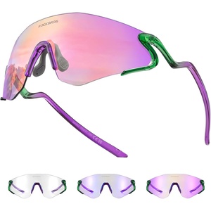 ROCKBROS Photochromic Safety Glasses, Transition Cycling Glasses for Men Women, Sports Sunglasses for Running, Pickleball(Purple Photochromic Lens | Transparent Green Purple Frame)