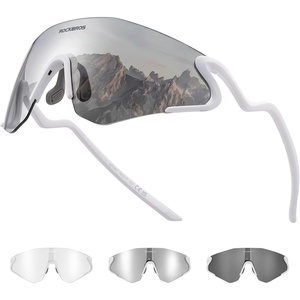 ROCKBROS Photochromic Safety Glasses, Transition Cycling Glasses for Men Women, Sports Sunglasses for Running, Pickleball(Silver Photochromic Lens | Matte White Frame)
