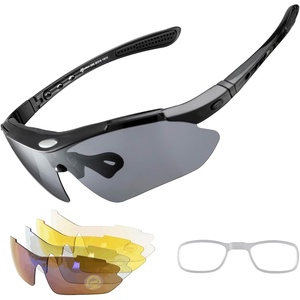ROCKBROS Polarized Cycling Glasses for Men, Sports Glasses with 5 Interchangeable Lens for Running, Pickleball, Baseball(Gray)