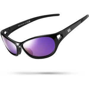 ROCKBROS Polarized Sports Sunglasses for Men Women, Ultralight TR90 UV400 Protection Cycling Glasses(Glossy Black / Purple Lens)
