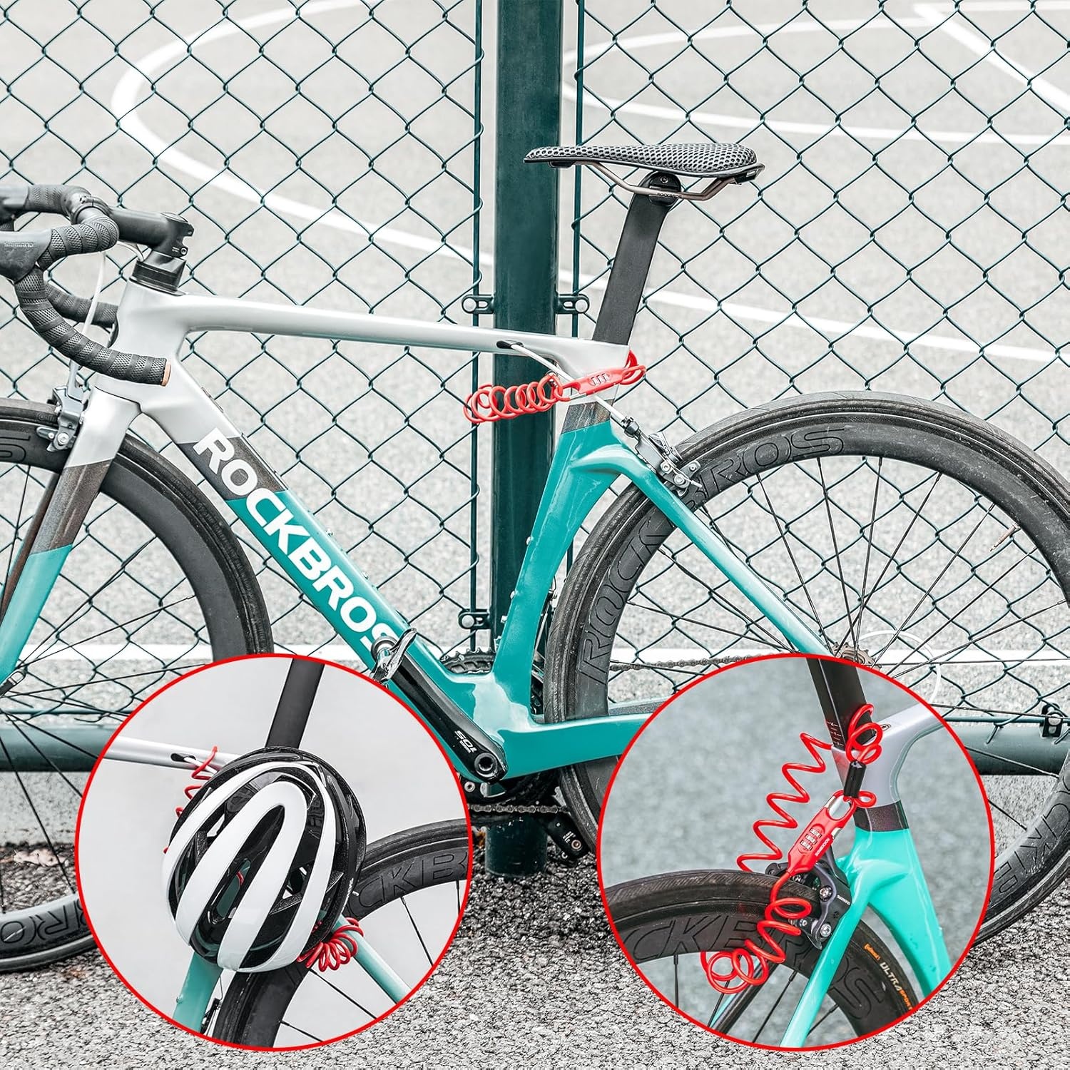 image:imageROCKBROS 6FT Long Bike Lock Cable Combination Motorcycle Helmet Lock Portable AntiTheft for ScooterBicycleEbikeRed