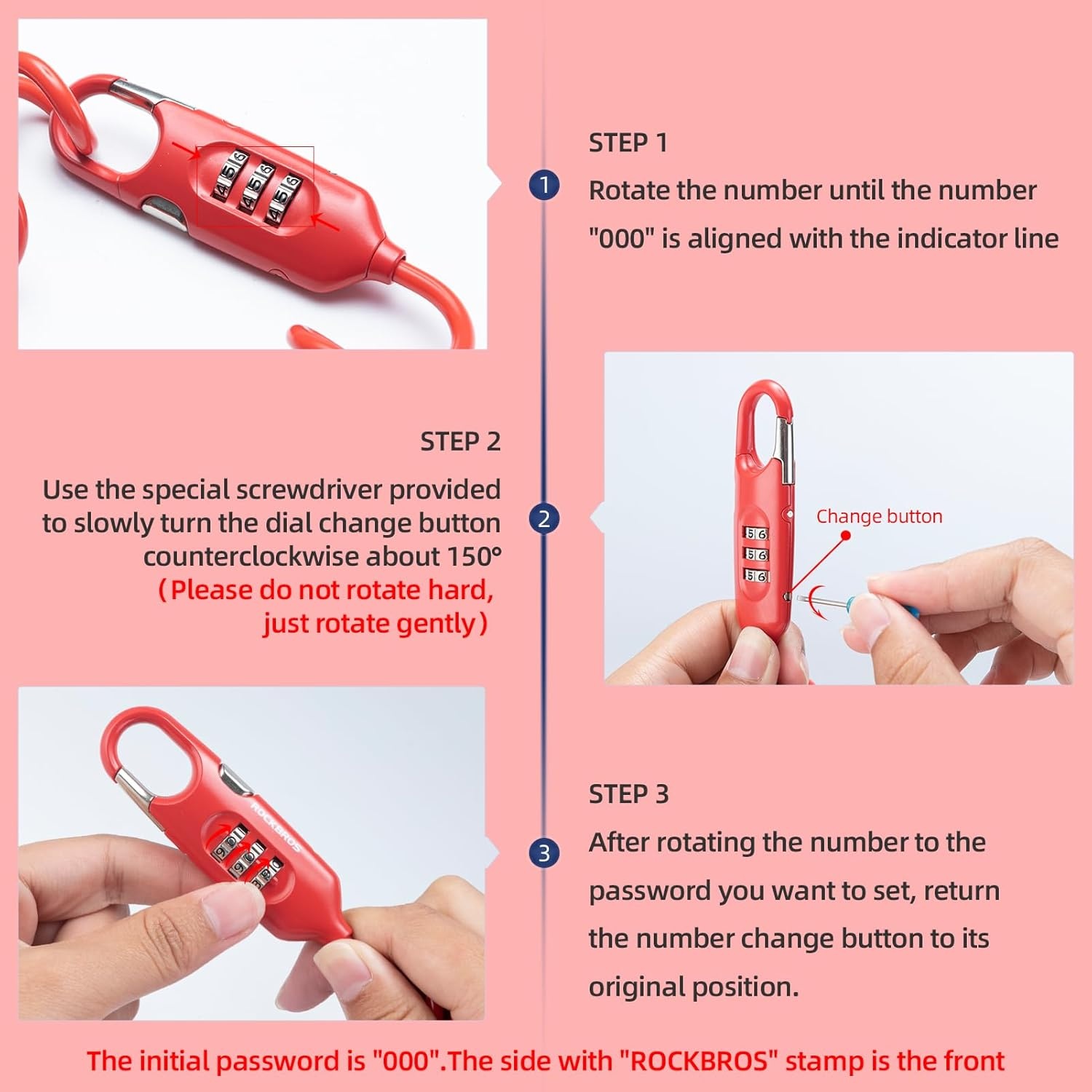 image:imageROCKBROS 6FT Long Bike Lock Cable Combination Motorcycle Helmet Lock Portable AntiTheft for ScooterBicycleEbikeRed