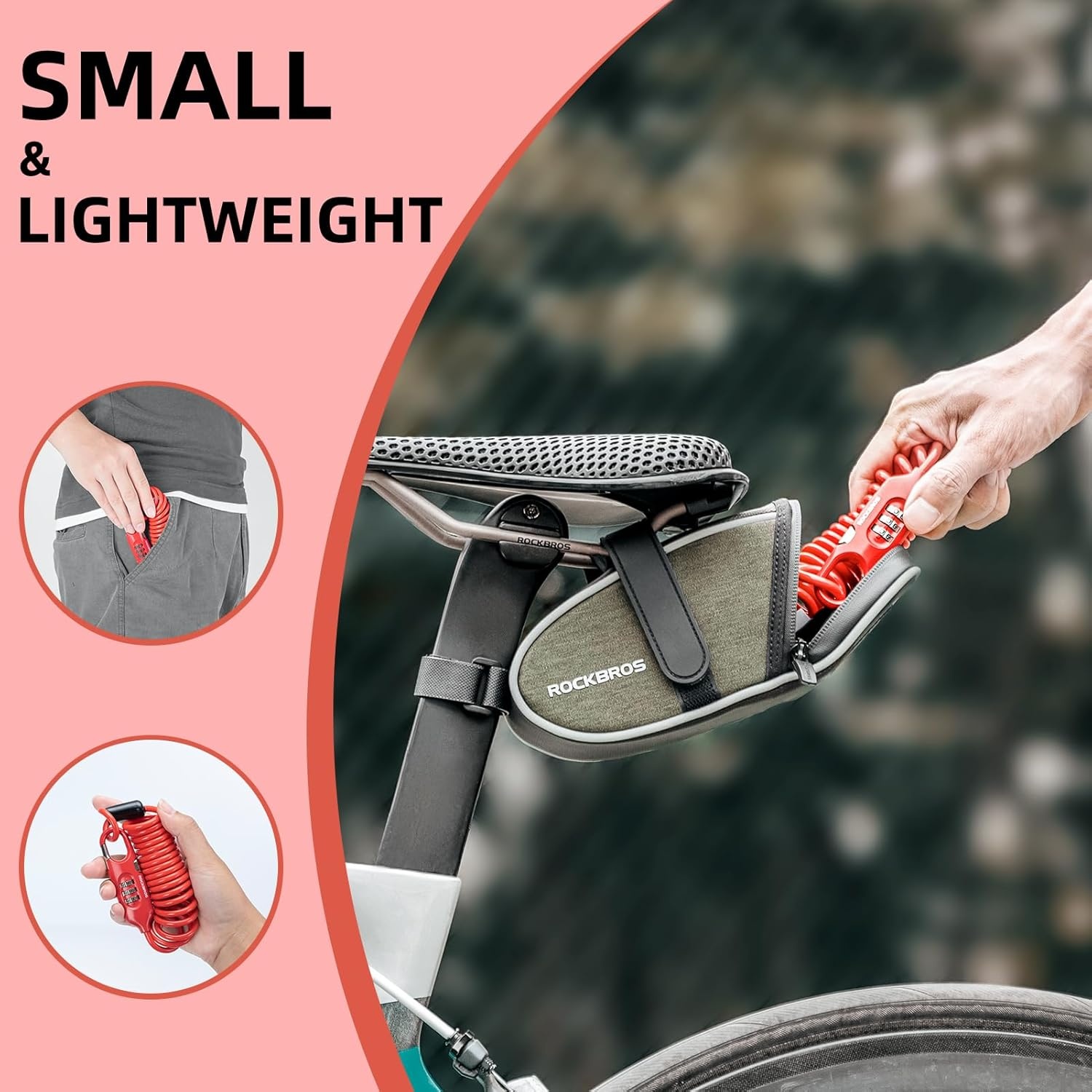 image:imageROCKBROS 6FT Long Bike Lock Cable Combination Motorcycle Helmet Lock Portable AntiTheft for ScooterBicycleEbikeRed