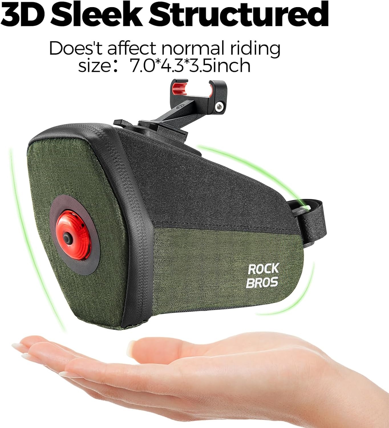 image:imageROCKBROS Bike Saddle Bag with Tail Light Bicycle Seat Pack Lightweight Storage Bag under Bike Seat Cycling AccessoriesBracket