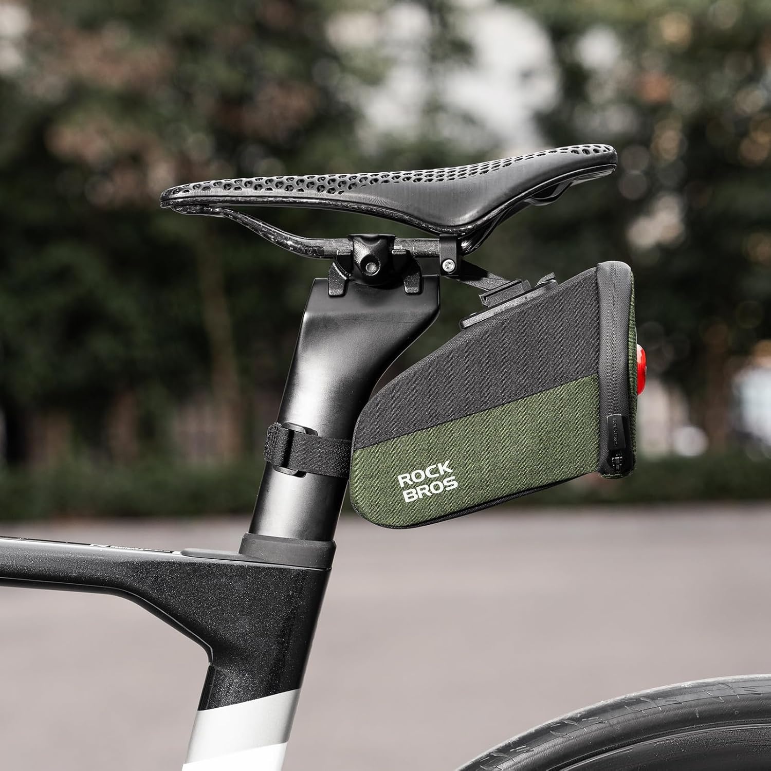 image:imageROCKBROS Bike Saddle Bag with Tail Light Bicycle Seat Pack Lightweight Storage Bag under Bike Seat Cycling AccessoriesBracket