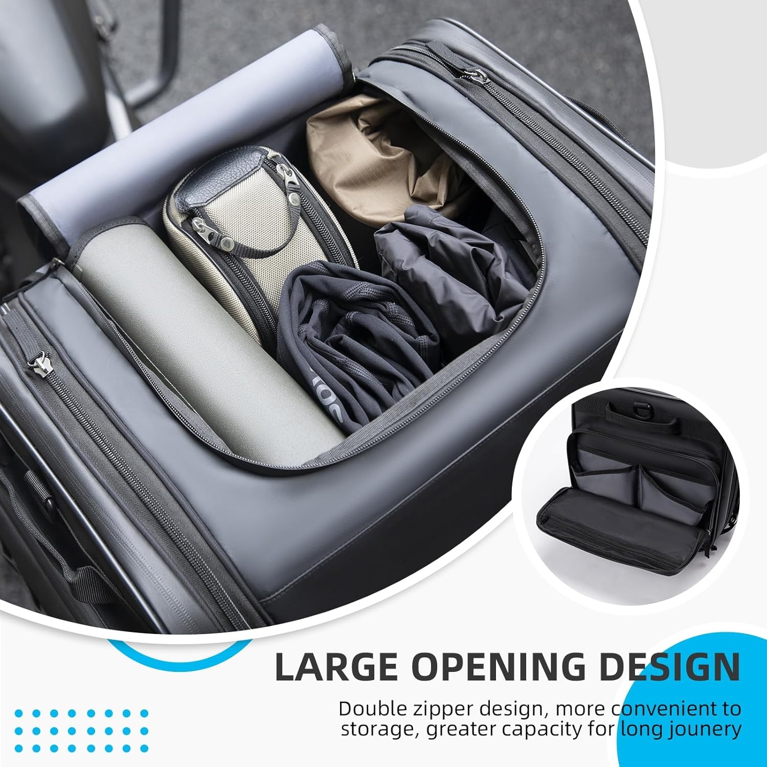 image:imageROCKBROS Motorcycle Tail Bag 50L Expandable Travel Luggage Bag Motorcycle Rear Seat Saddle Bag Motorbike Accessories Storage Bag with Waterproof Rain Cover Black