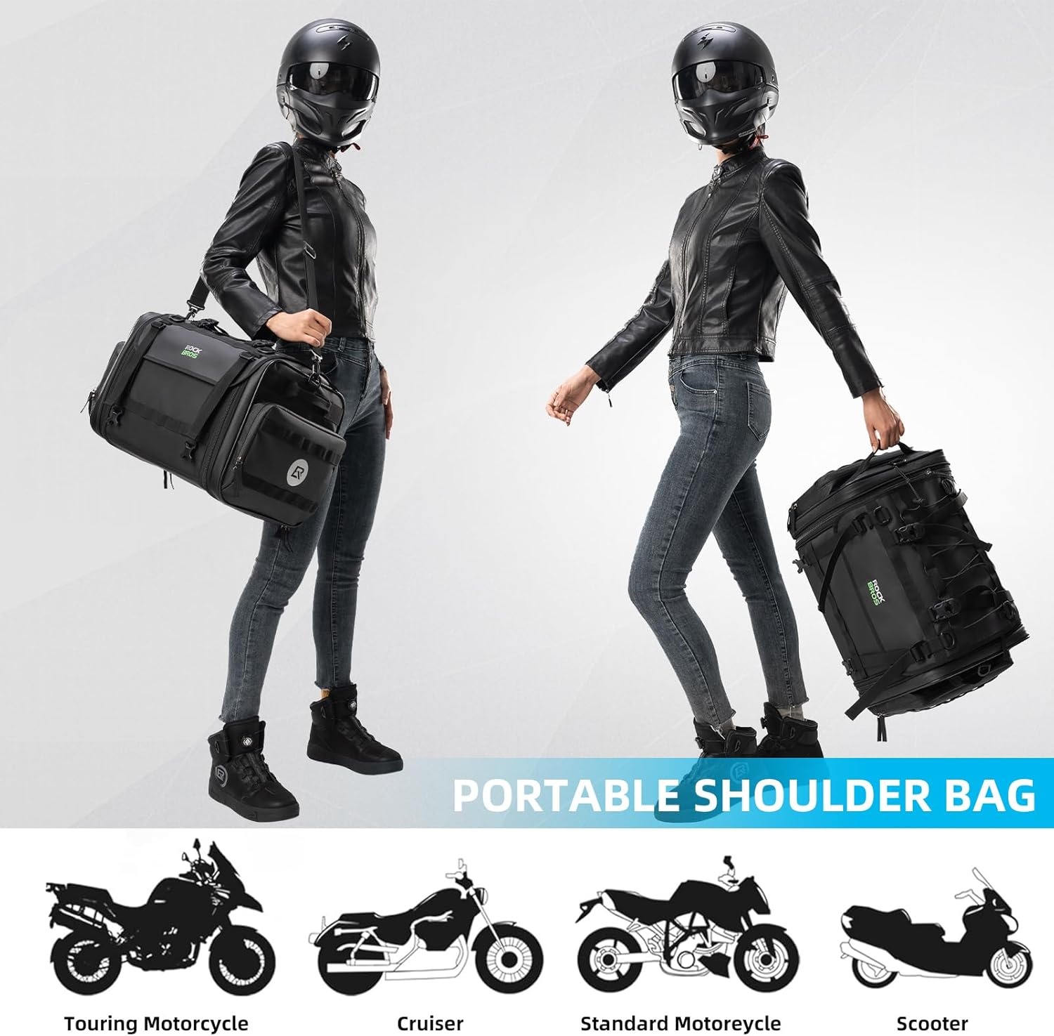 image:imageROCKBROS Motorcycle Tail Bag 50L Expandable Travel Luggage Bag Motorcycle Rear Seat Saddle Bag Motorbike Accessories Storage Bag with Waterproof Rain Cover Black