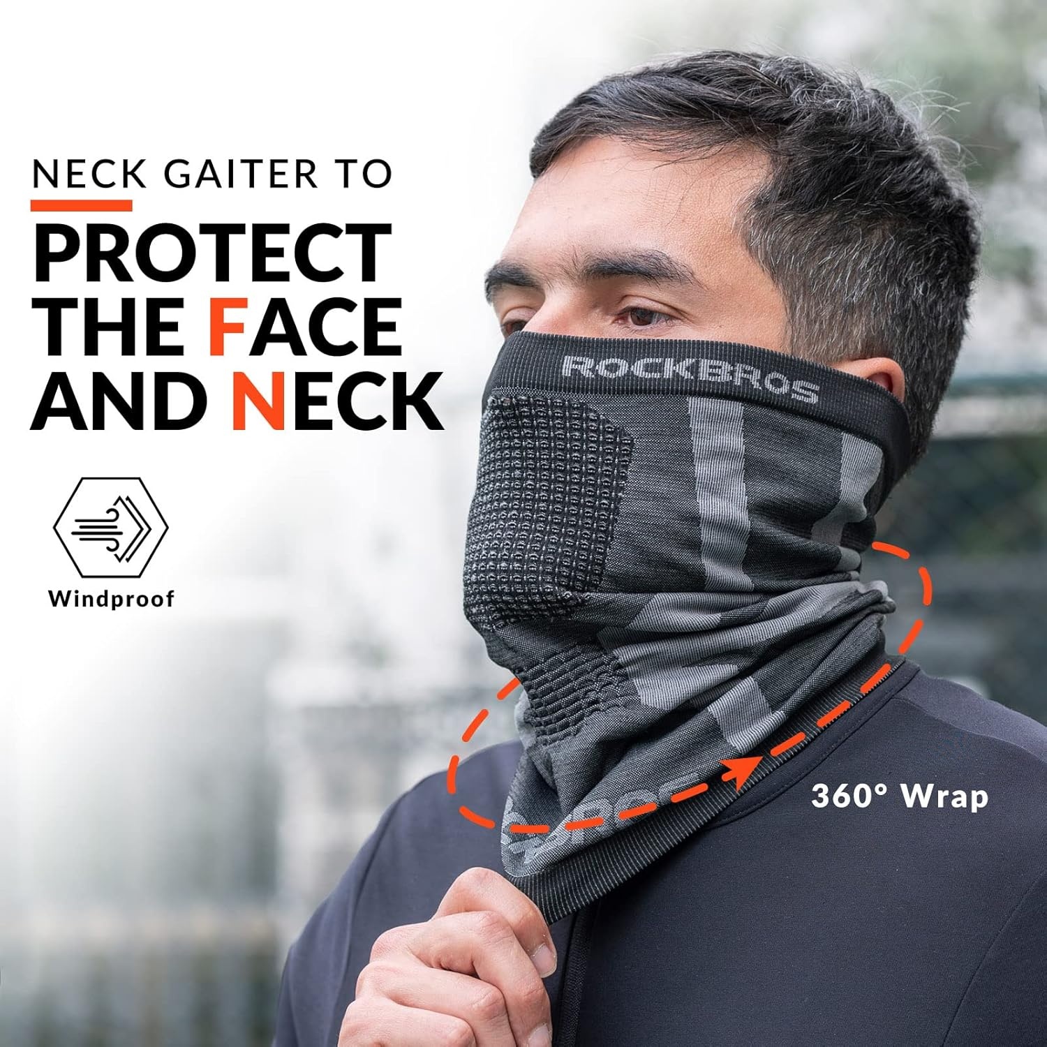 image:imageROCKBROS Neck Gaiter for Men Half Face Mask for Women Breathable Air Hole Design Suit for Ski Snowboard HuntingBlackblack