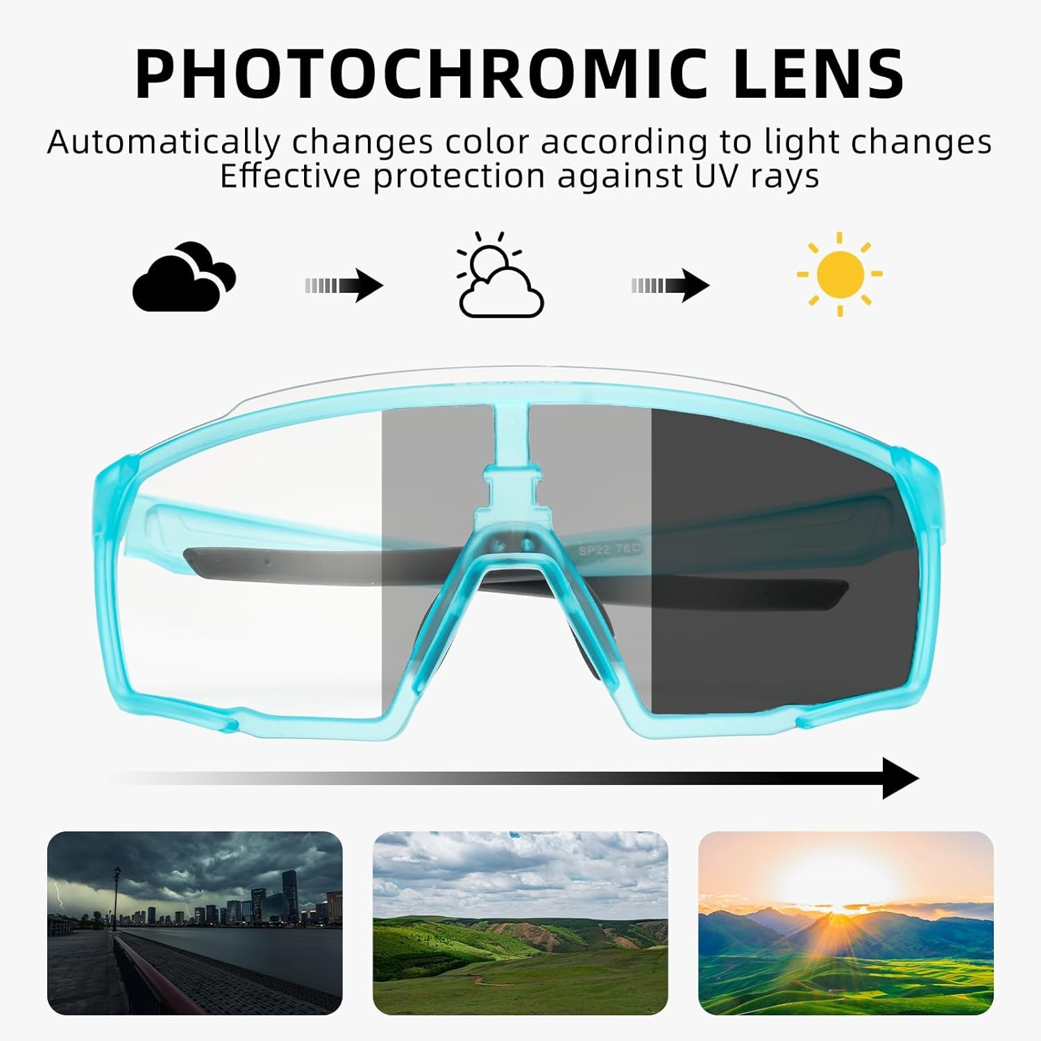 image:imageROCKBROS Photochromic Sport Cycling Sunglasses for Men Women Lightweight Comfortable UV ProtectionBlue