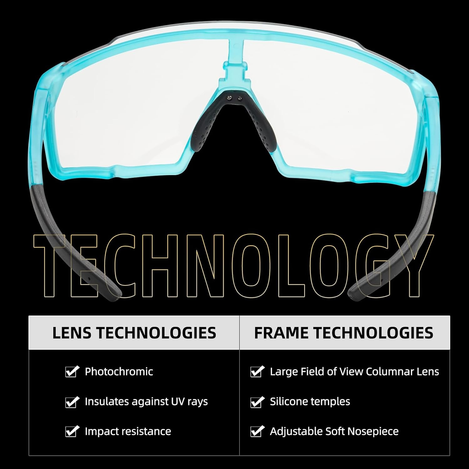 image:imageROCKBROS Photochromic Sport Cycling Sunglasses for Men Women Lightweight Comfortable UV ProtectionBlue