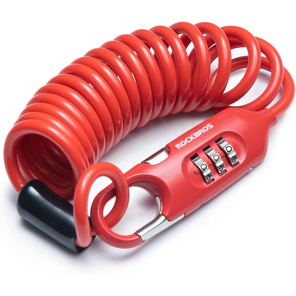 image:imageROCKBROS 6FT Long Bike Lock Cable Combination Motorcycle Helmet Lock Portable AntiTheft for ScooterBicycleEbikeRed