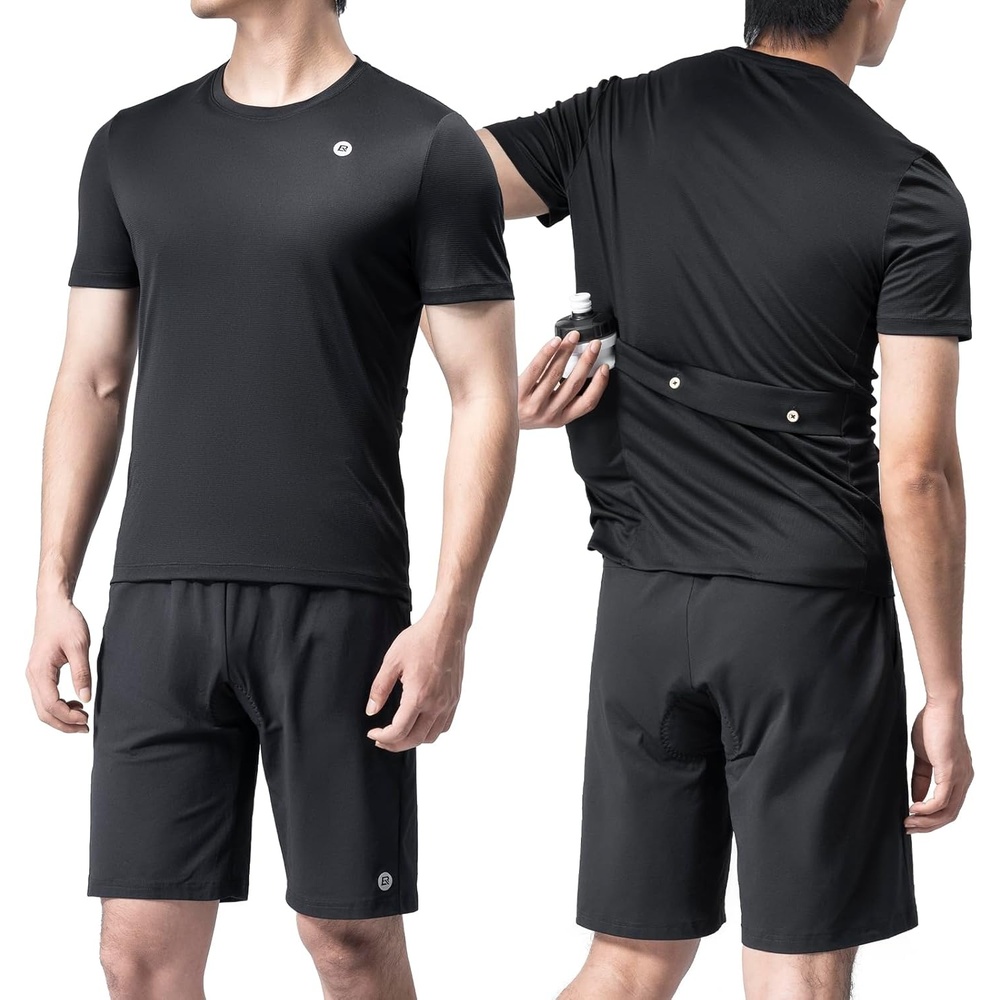 image:imageROCKBROS Mens Cycling Jersey Set Short Sleeve with Padded Cycling Bike Shorts Breathable Casual Road Bike Cycling Outfit