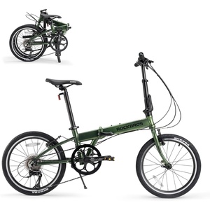 ROCKBROS MBS 20-Inch Folding Bike, 25 lb Portable Lightweight Aluminum Frame, Shimano 8-Speed, V-Brakes, Adjustable Foldable Commuter Bike for Adults & Women(green)