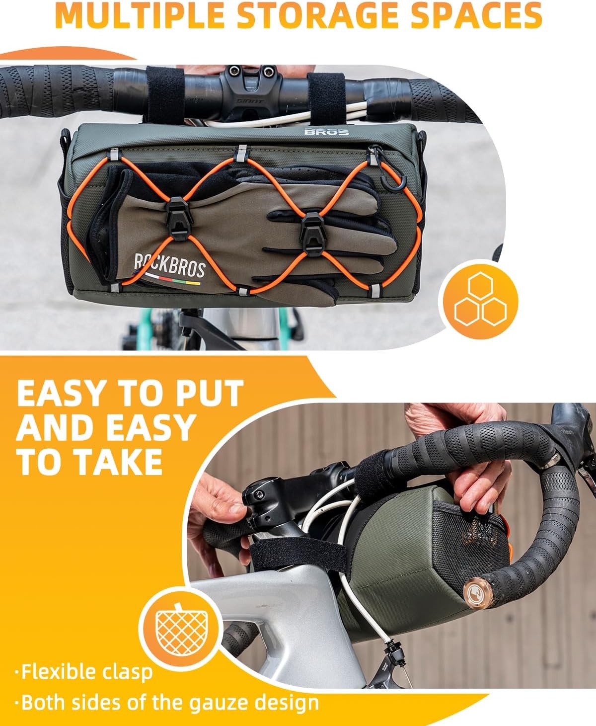 image:imageROCKBROS Bike Handlebar Bag 22L Bicycle Handle Bar Bag Portable Bike Front Bag Handlebar Storage Bag with Shoulder StrapDark Green