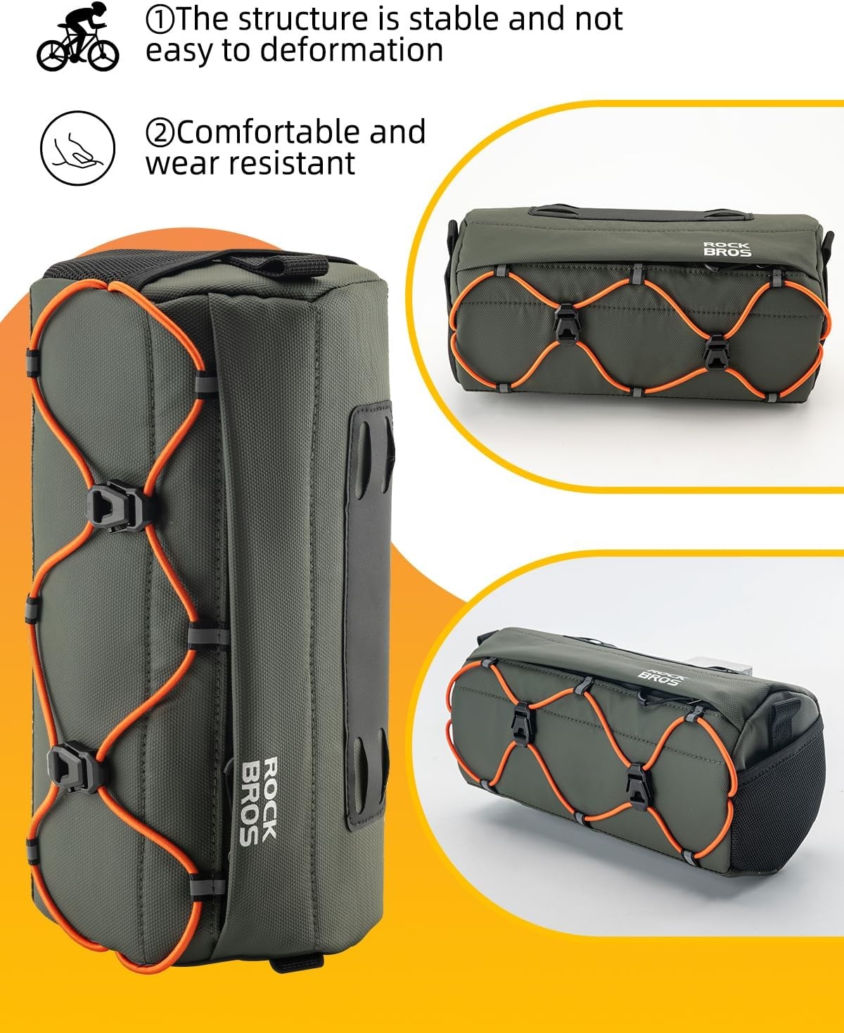 image:imageROCKBROS Bike Handlebar Bag 22L Bicycle Handle Bar Bag Portable Bike Front Bag Handlebar Storage Bag with Shoulder StrapDark Green