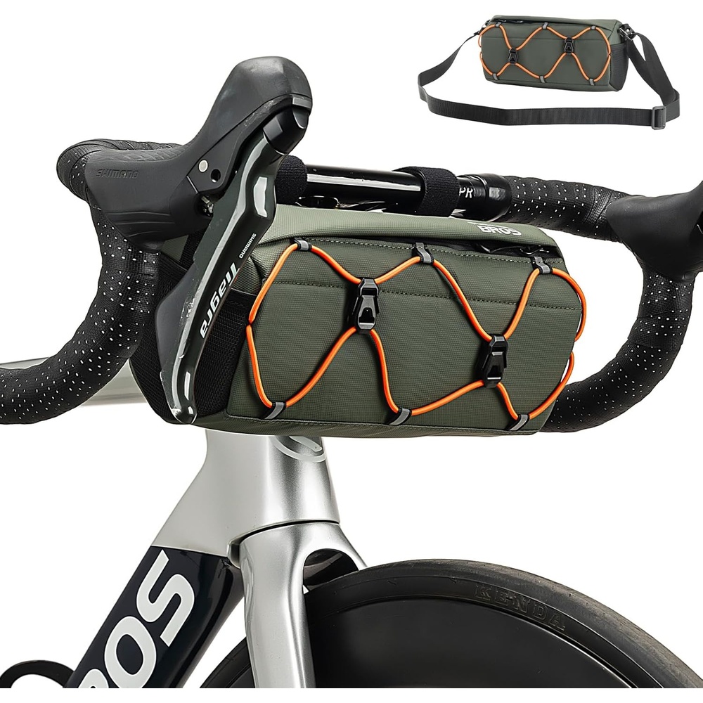 image:imageROCKBROS Bike Handlebar Bag 22L Bicycle Handle Bar Bag Portable Bike Front Bag Handlebar Storage Bag with Shoulder StrapDark Green