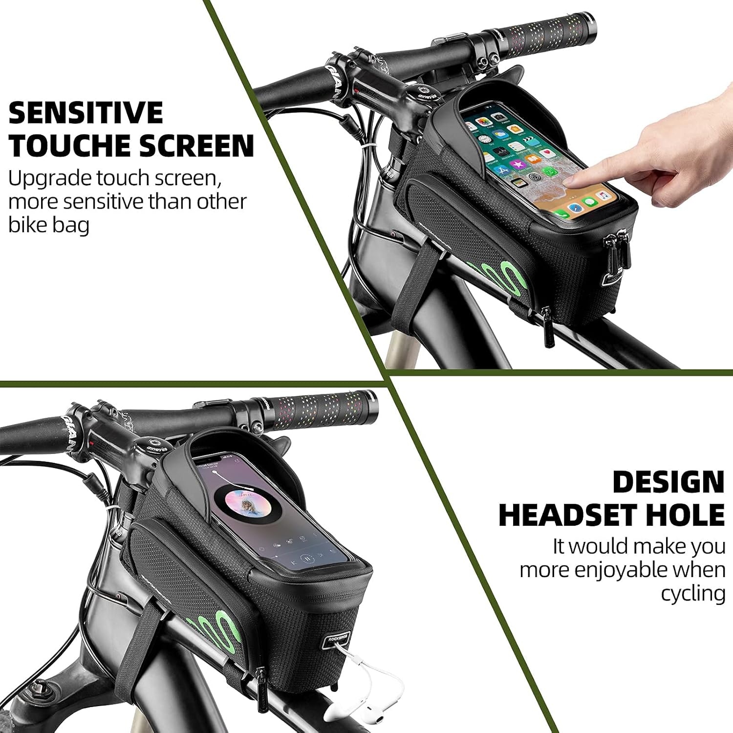 image:imageROCKBROS Bicycle Phone Holder with Side Bags Up to 2L Bike Frame Bag Bike Phone Mount Bag Bike Top Tube Bag for Cycling Mountain Road Bike Pouch Accessories Storage Bag