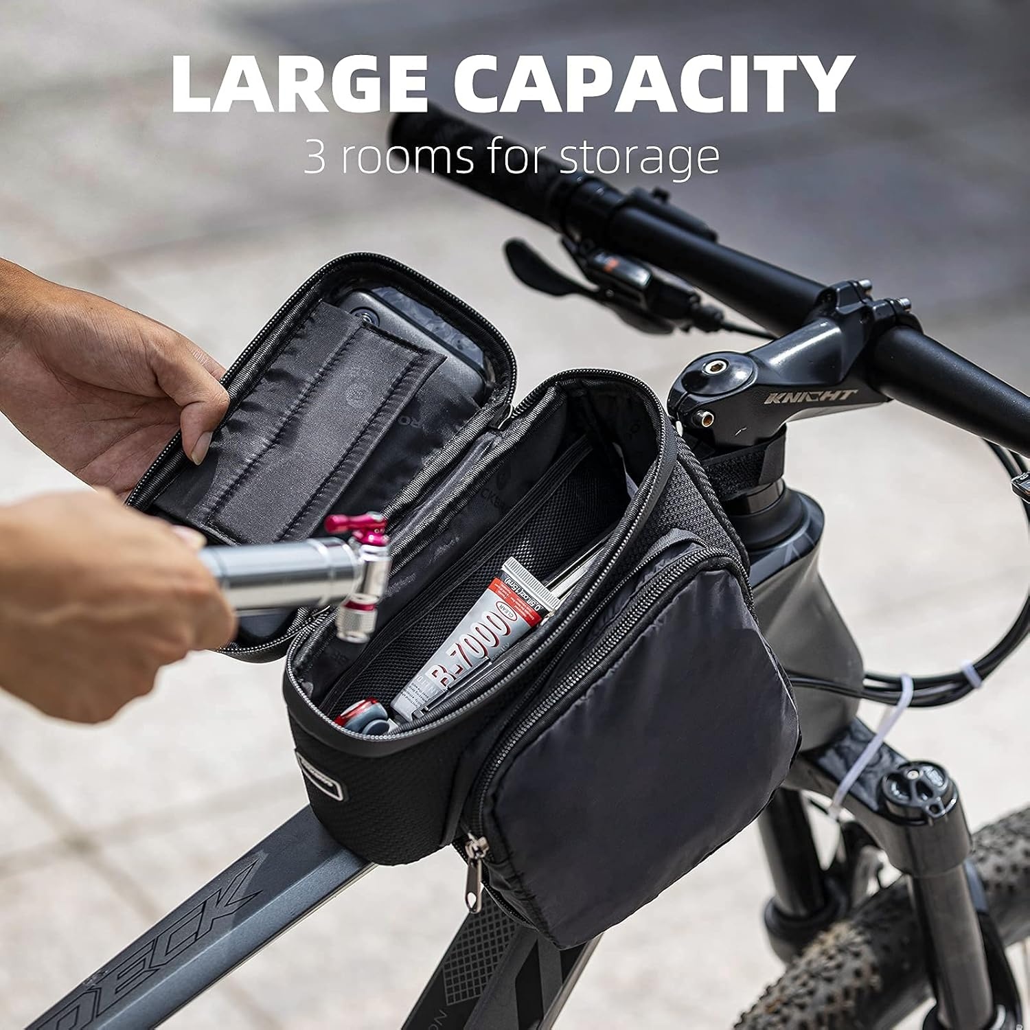 image:imageROCKBROS Bicycle Phone Holder with Side Bags Up to 2L Bike Frame Bag Bike Phone Mount Bag Bike Top Tube Bag for Cycling Mountain Road Bike Pouch Accessories Storage Bag