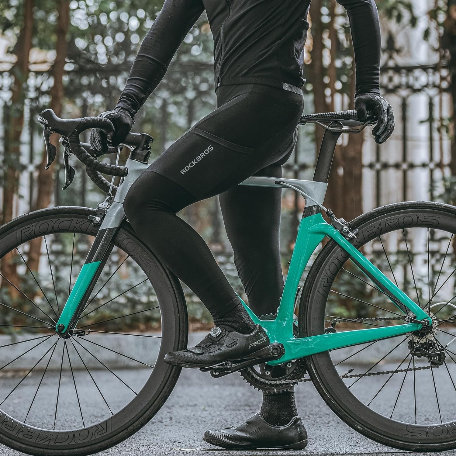 image:imageROCKBROS Mens Thermal Cycling Pants Padded with Pockets Cold Weather Biking Bicycle Leggings Black