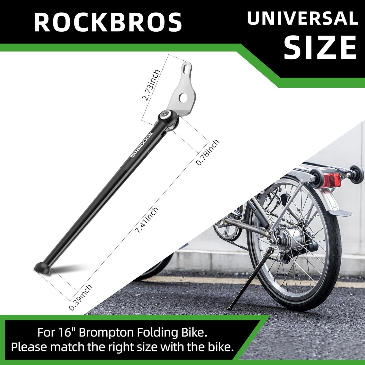 image:imageROCKBROS Bike Kickstand Bicycle Kickstands for 16 Inch Wheel Brompton Folding Bike Adjustable Center Mount Bike Stand for Mountain BikeRoad BicycleAdult BikeSports Bike BlackBlack