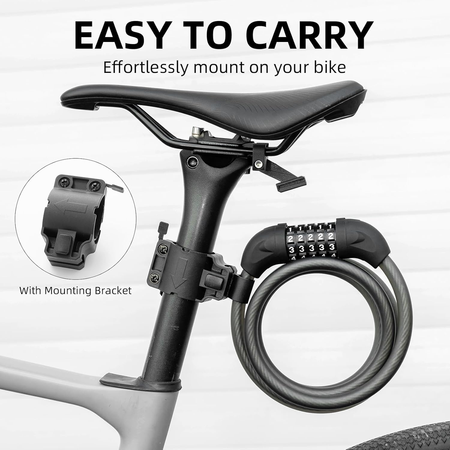 image:imageROCKBROS 5Digit 4 Feet Long Bike Lock Cable Combination with Mounting Bracket Resettable Password Weatherproof AntiTheft Cable Lock for Bicycle Motorcycle Electric Scooter Gate Fence