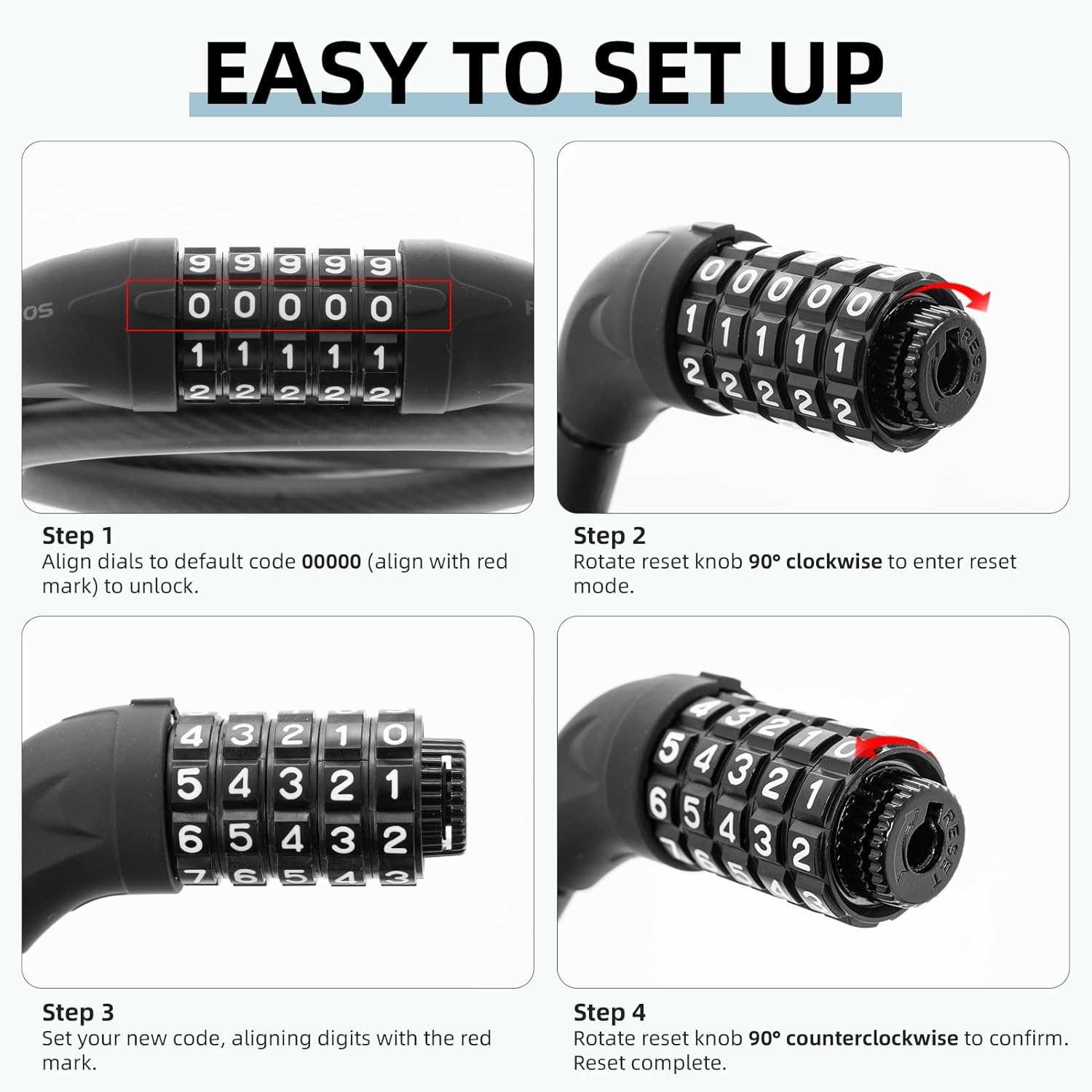 image:imageROCKBROS 5Digit 4 Feet Long Bike Lock Cable Combination with Mounting Bracket Resettable Password Weatherproof AntiTheft Cable Lock for Bicycle Motorcycle Electric Scooter Gate Fence