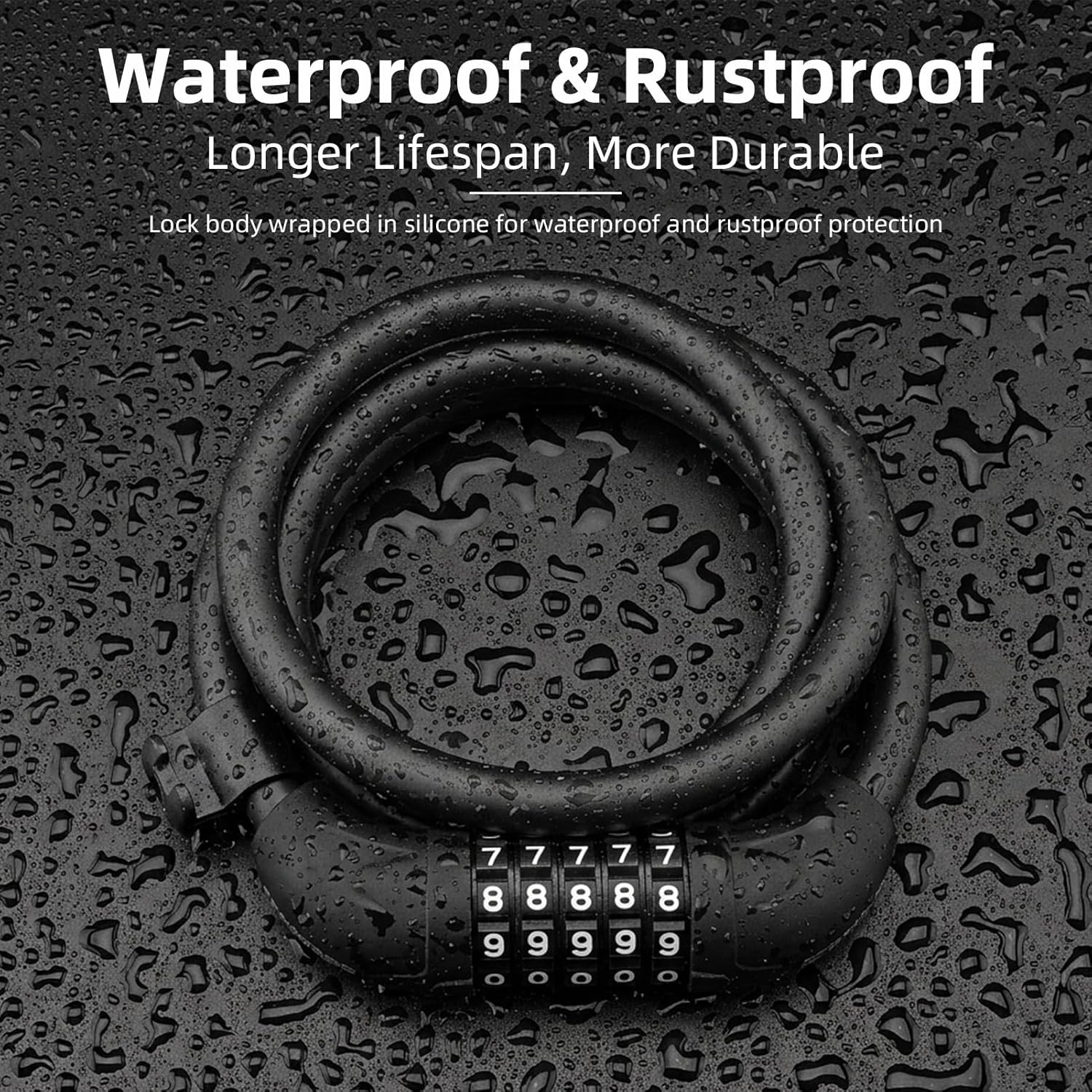 image:imageROCKBROS 5Digit 4 Feet Long Bike Lock Cable Combination with Mounting Bracket Resettable Password Weatherproof AntiTheft Cable Lock for Bicycle Motorcycle Electric Scooter Gate Fence