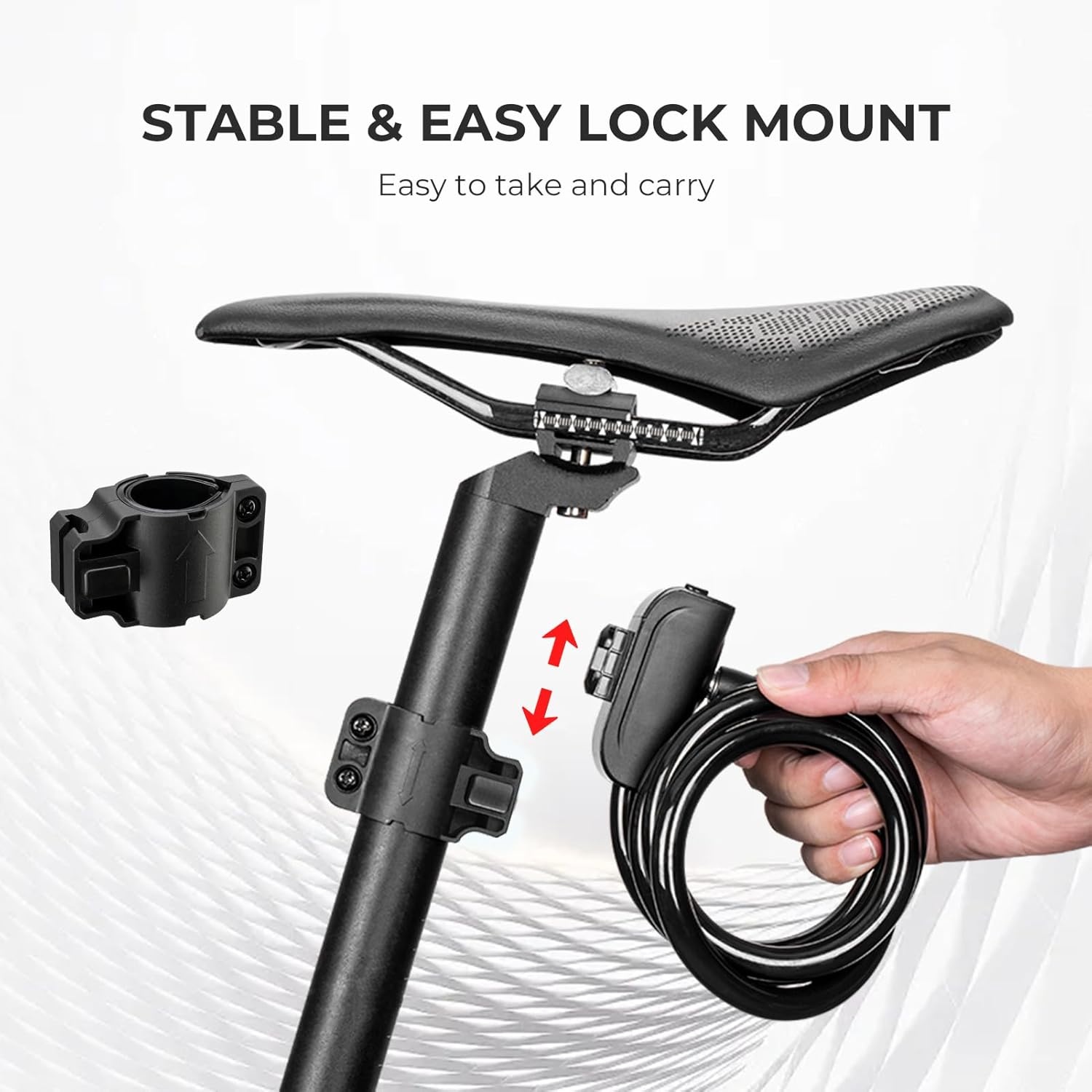 image:imageROCKBROS Bike Cable Lock with Keys 36ft AntiTheft Bicycle Lock with Mount 045inch Thickened Steel Cable OneTouch Quick Lock for Bike Ebike Scooter Motorcycle