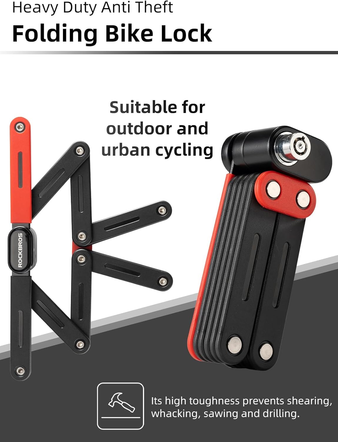 image:imageROCKBROS Folding Bike Lock 120cm4724inch with 2 Keys Bike Locks E Bicycle Non Theft Heavy Duty Electric Scooter Lock for Ebike Motorcycle E Bicycle
