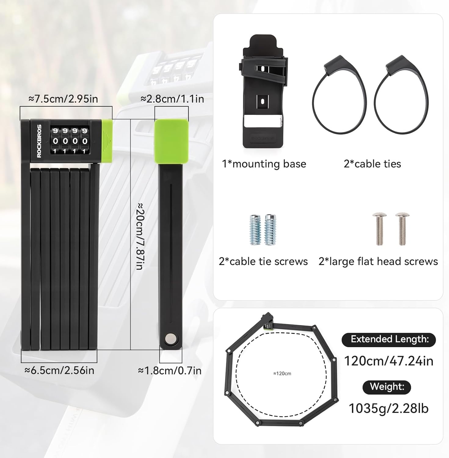 image:imageROCKBROS Folding Bike Lock Combination with Mount Bracket Kit 4Digit Combo for Bicycles Heavy Duty AntiTheft AntiCut Bicycle Lock394ft 120cm Length x 034 in 853 mm