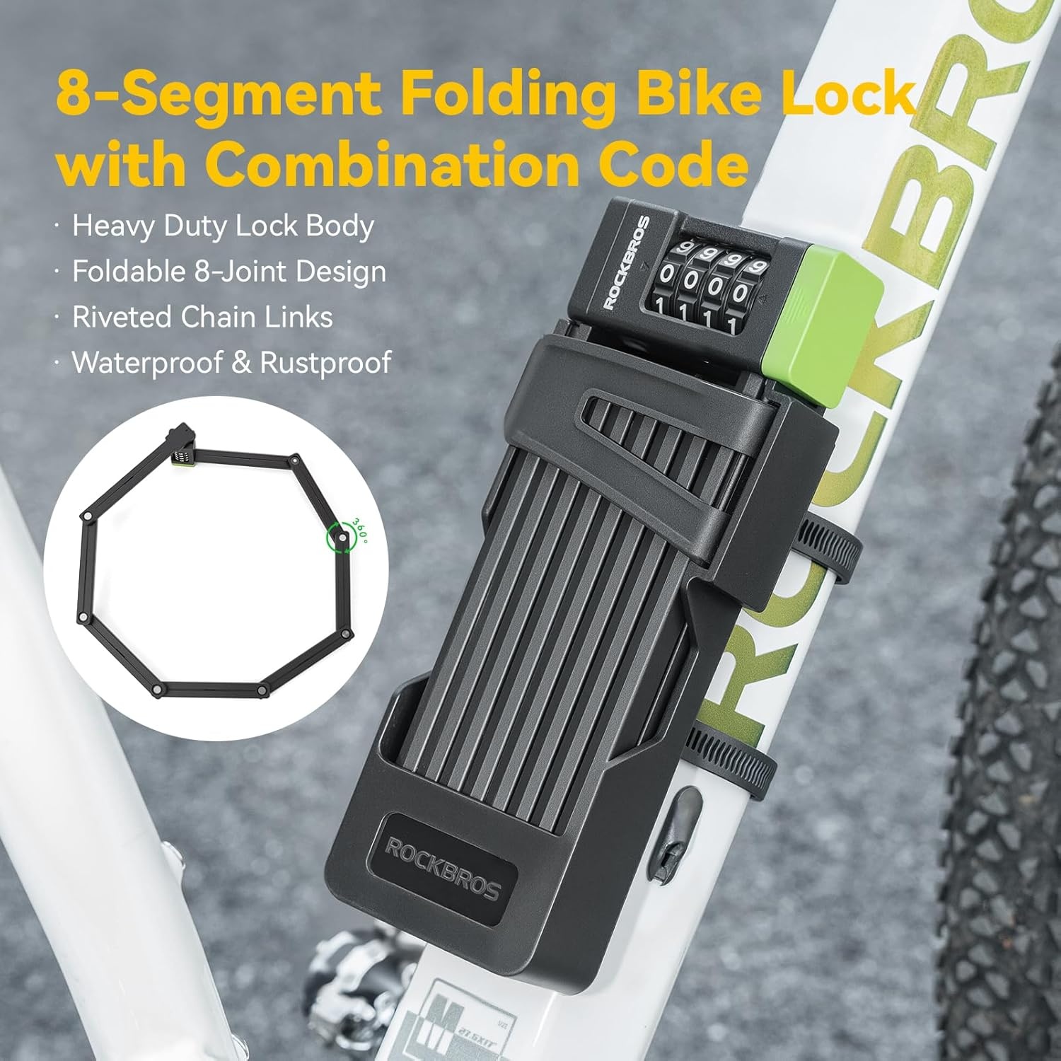 image:imageROCKBROS Folding Bike Lock Combination with Mount Bracket Kit 4Digit Combo for Bicycles Heavy Duty AntiTheft AntiCut Bicycle Lock394ft 120cm Length x 034 in 853 mm