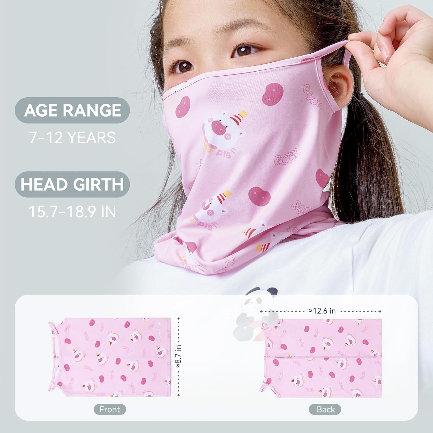 image:imageROCKBROS Kids Cooling Neck Gaiter UPF50 Face Cover with Ear Loops Summer Scarf for Boys Girls Age 712Green