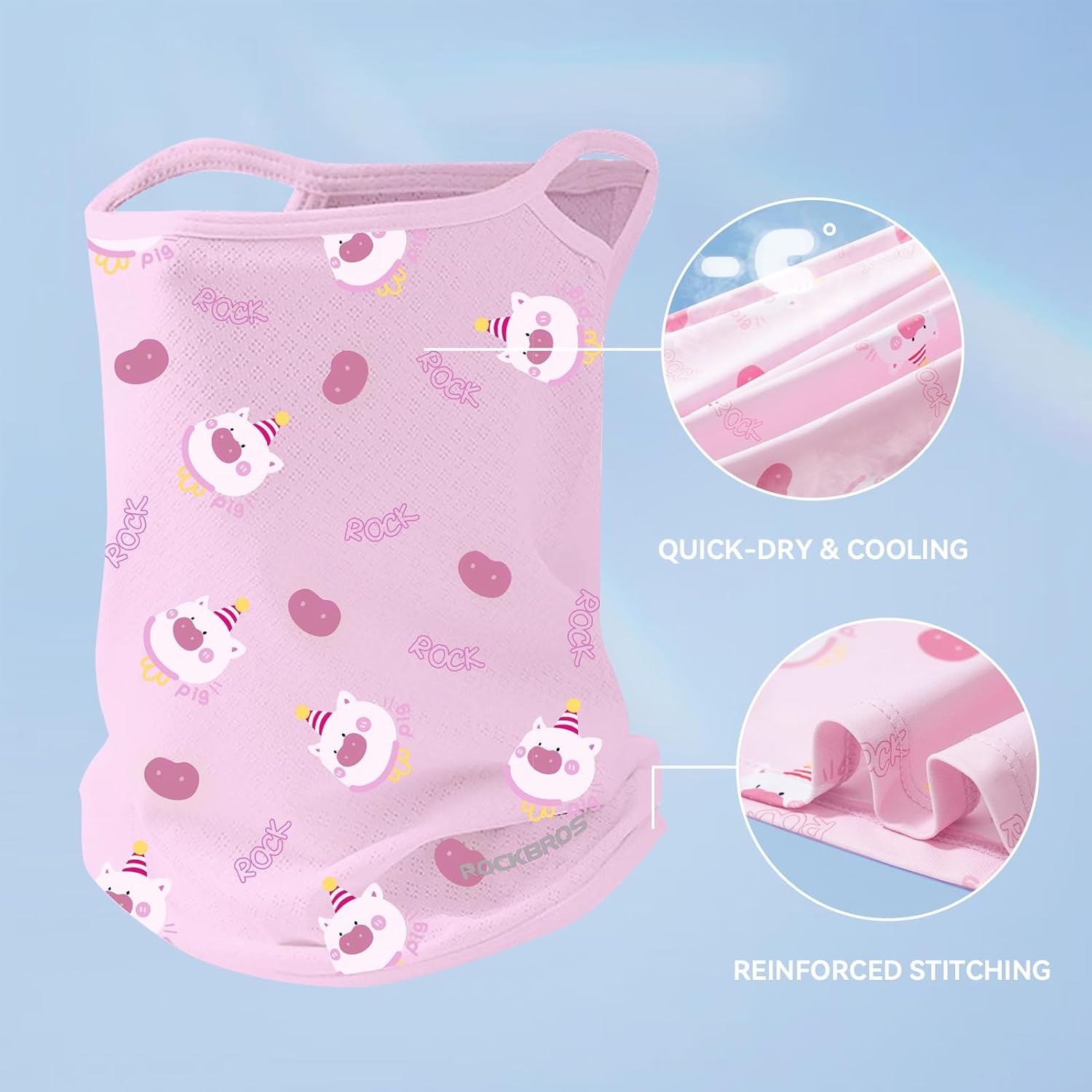 image:imageROCKBROS Kids Cooling Neck Gaiter UPF50 Face Cover with Ear Loops Summer Scarf for Boys Girls Age 712Green