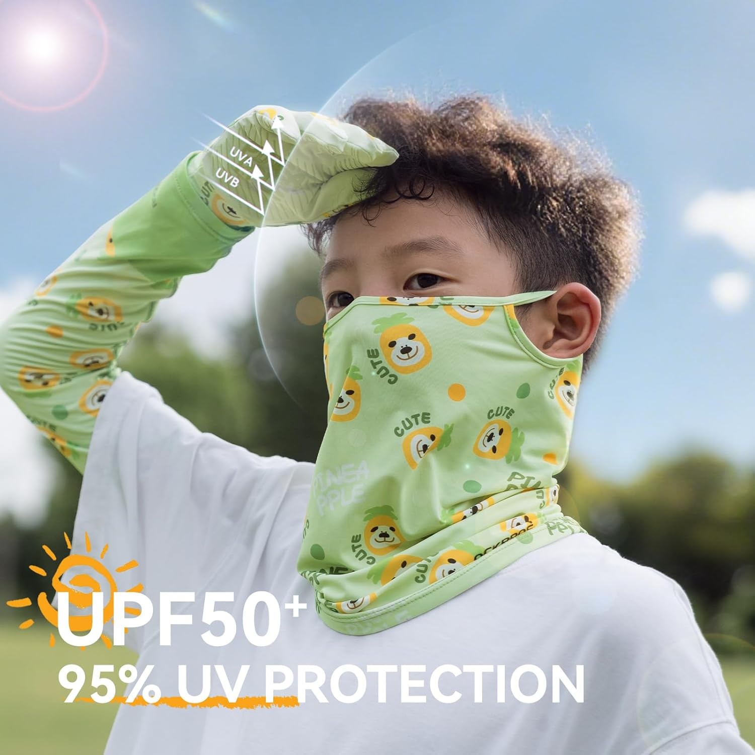 image:imageROCKBROS Kids Cooling Neck Gaiter UPF50 Face Cover with Ear Loops Summer Scarf for Boys Girls Age 712Green