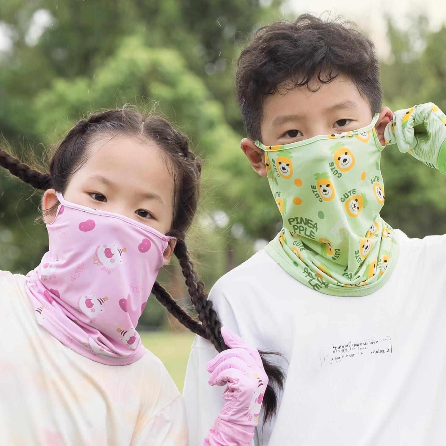 image:imageROCKBROS Kids Cooling Neck Gaiter UPF50 Face Cover with Ear Loops Summer Scarf for Boys Girls Age 712Pink