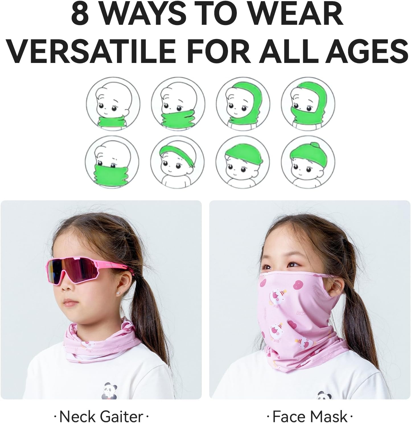 image:imageROCKBROS Kids Cooling Neck Gaiter UPF50 Face Cover with Ear Loops Summer Scarf for Boys Girls Age 712Pink