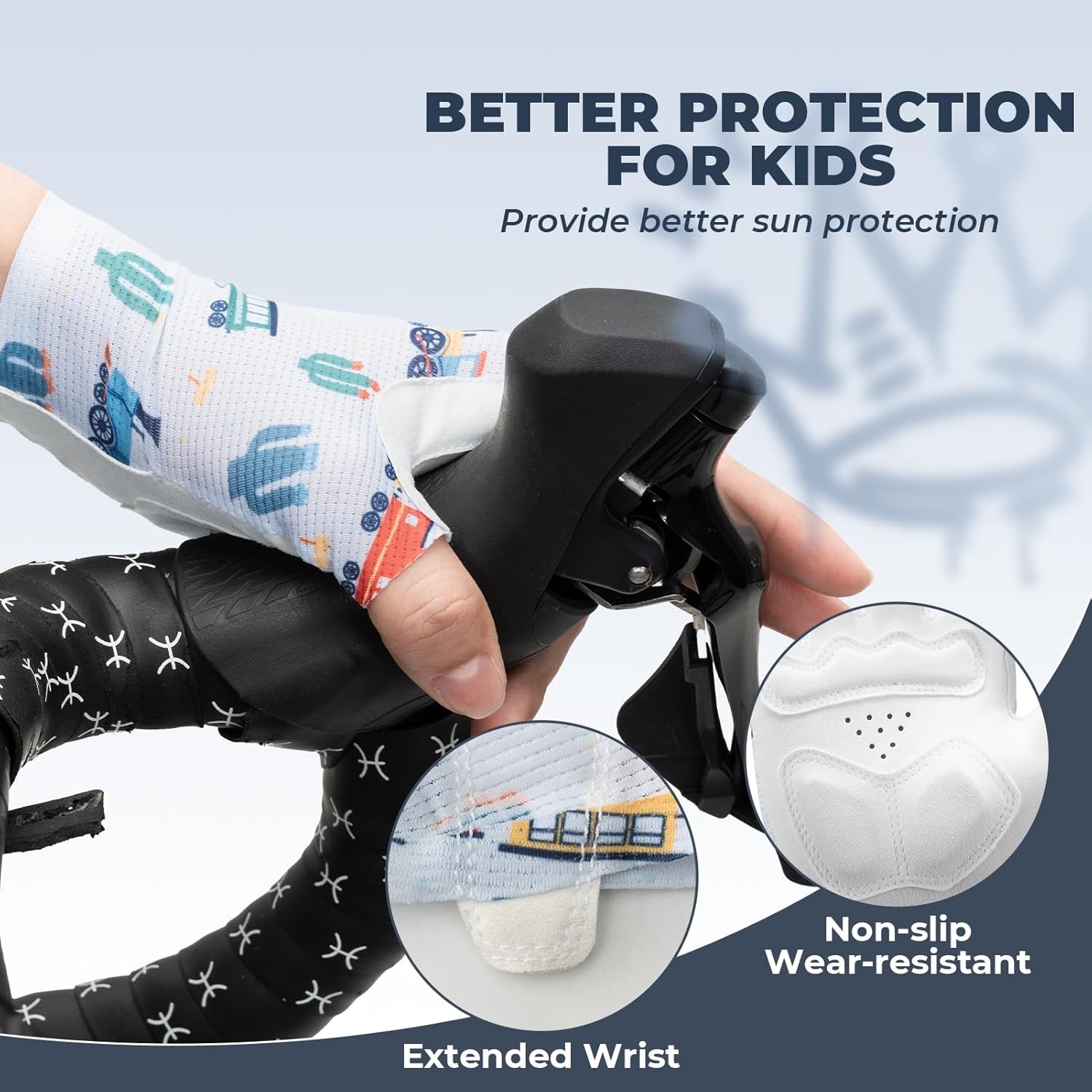 image:imageROCKBROS Kids Half Finger Cycling Gloves Non Slip Fingerless Sport Gloves Boys Girls Bike Riding Shockproof Sports GlovesBlue