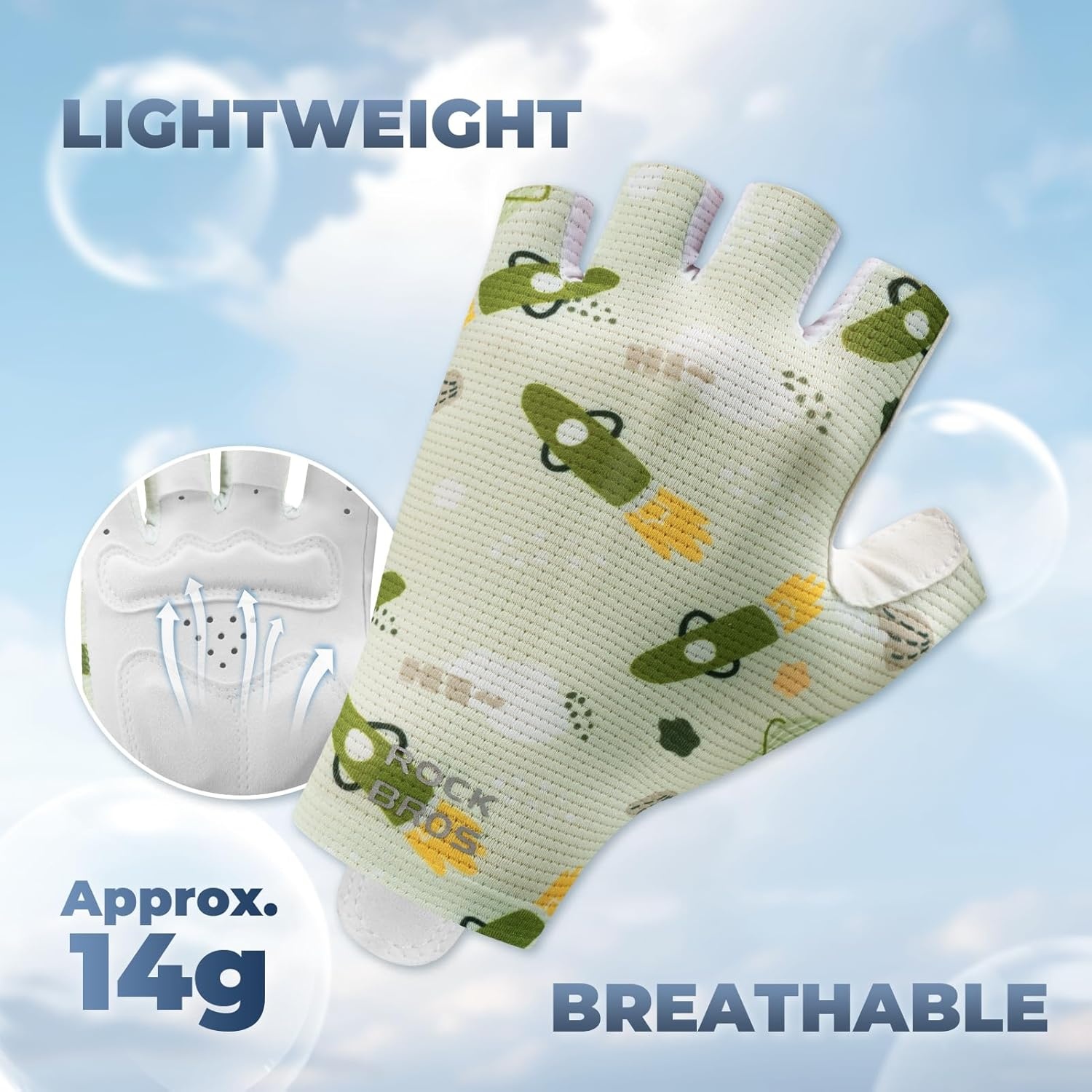 image:imageROCKBROS Kids Half Finger Cycling Gloves Non Slip Fingerless Sport Gloves Boys Girls Bike Riding Shockproof Sports GlovesGreen