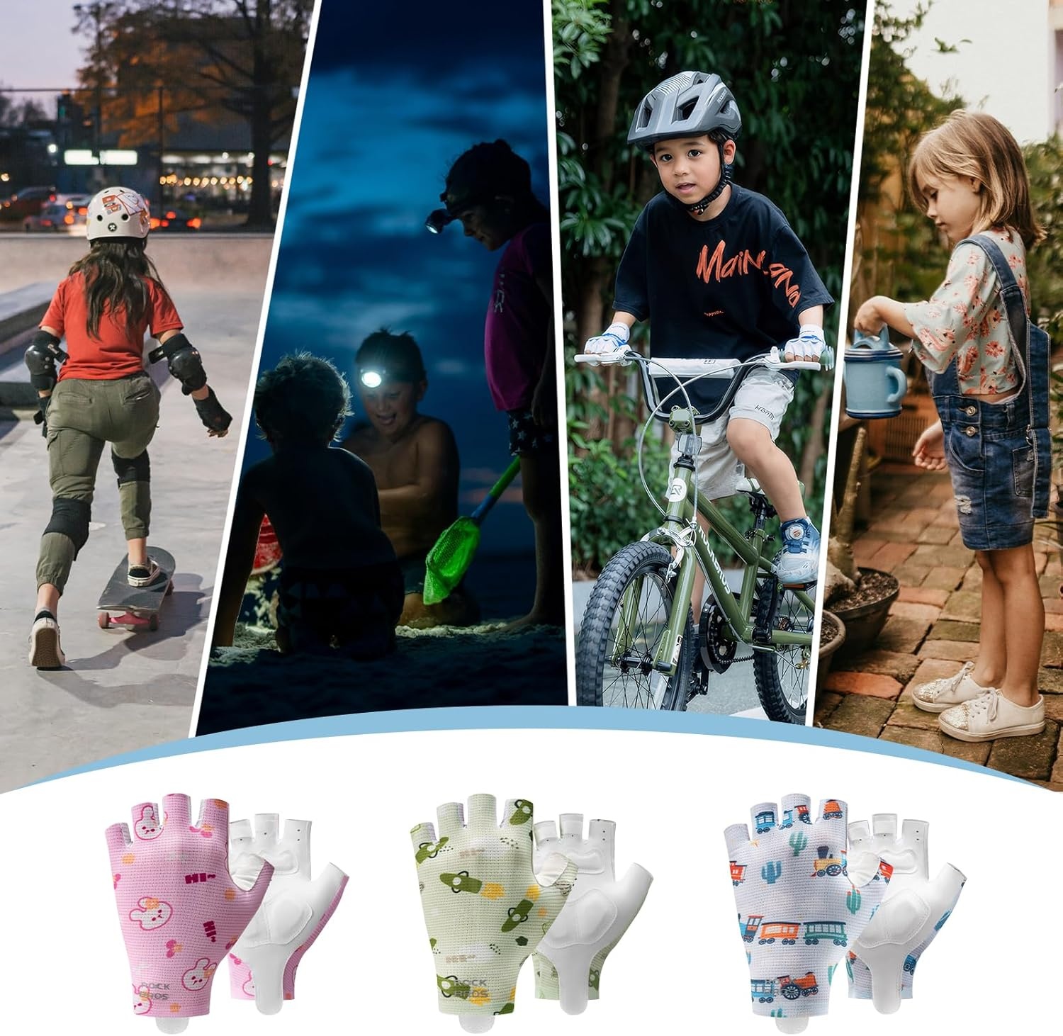 image:imageROCKBROS Kids Half Finger Cycling Gloves Non Slip Fingerless Sport Gloves Boys Girls Bike Riding Shockproof Sports GlovesGreen