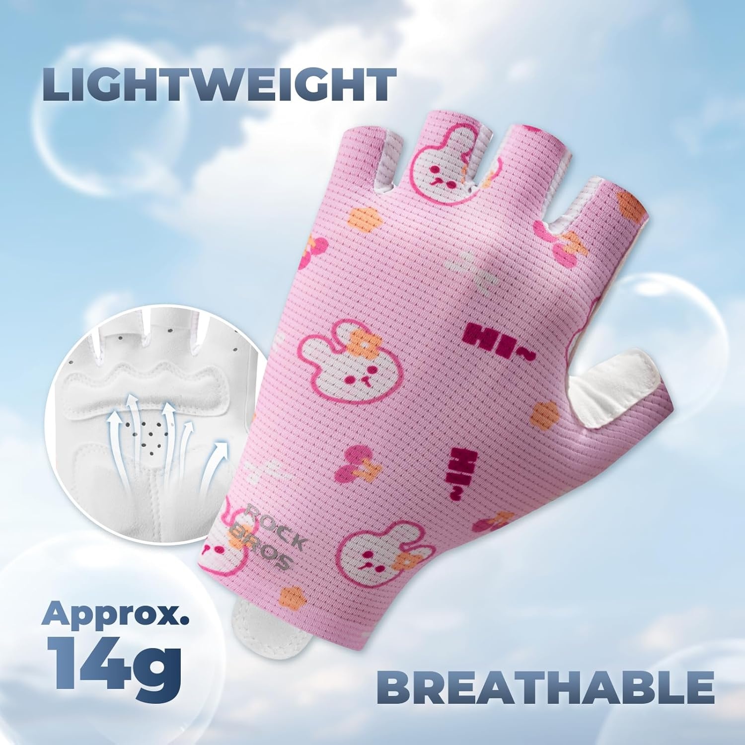 image:imageROCKBROS Kids Half Finger Cycling Gloves Non Slip Fingerless Sport Gloves Boys Girls Bike Riding Shockproof Sports GlovesPink