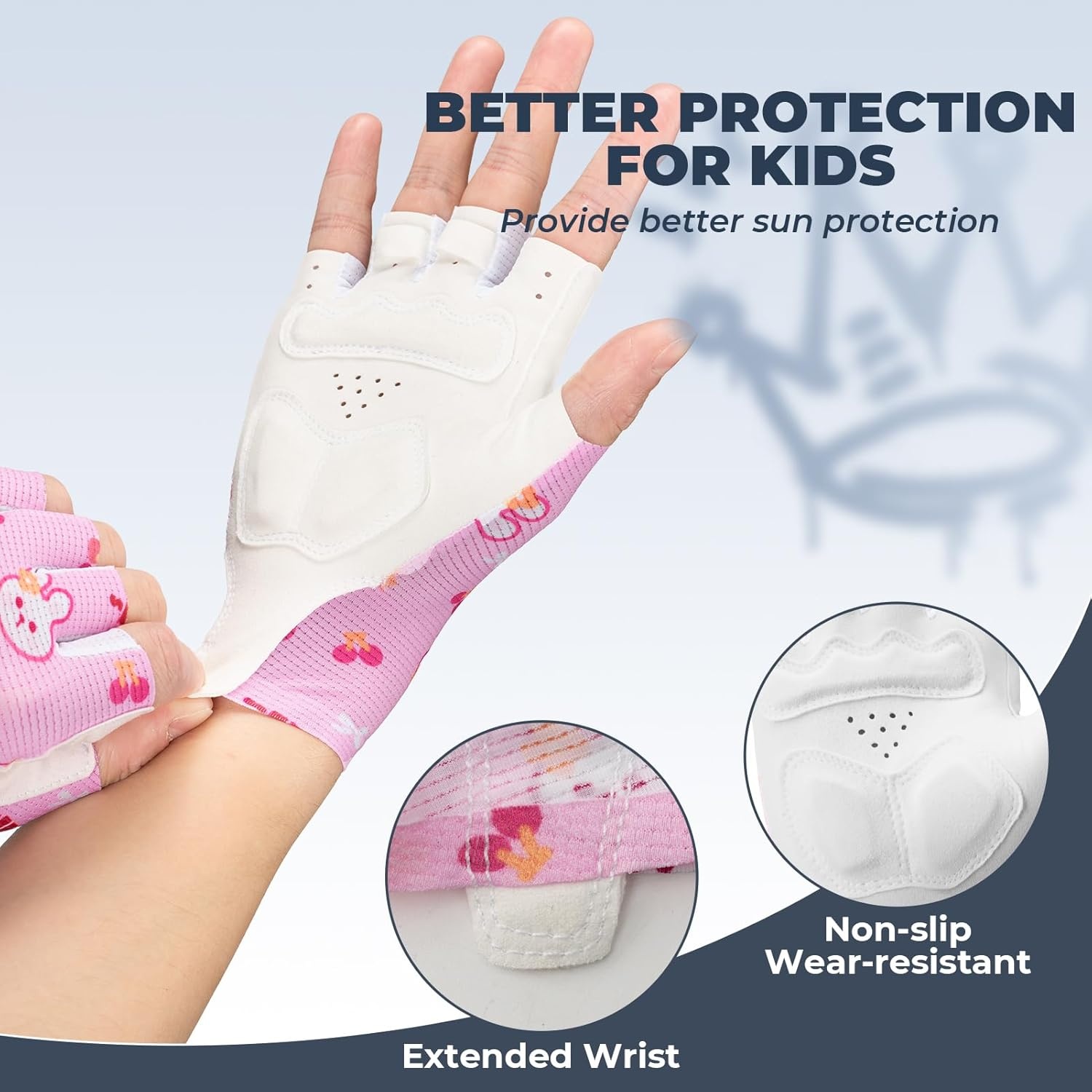 image:imageROCKBROS Kids Half Finger Cycling Gloves Non Slip Fingerless Sport Gloves Boys Girls Bike Riding Shockproof Sports GlovesPink