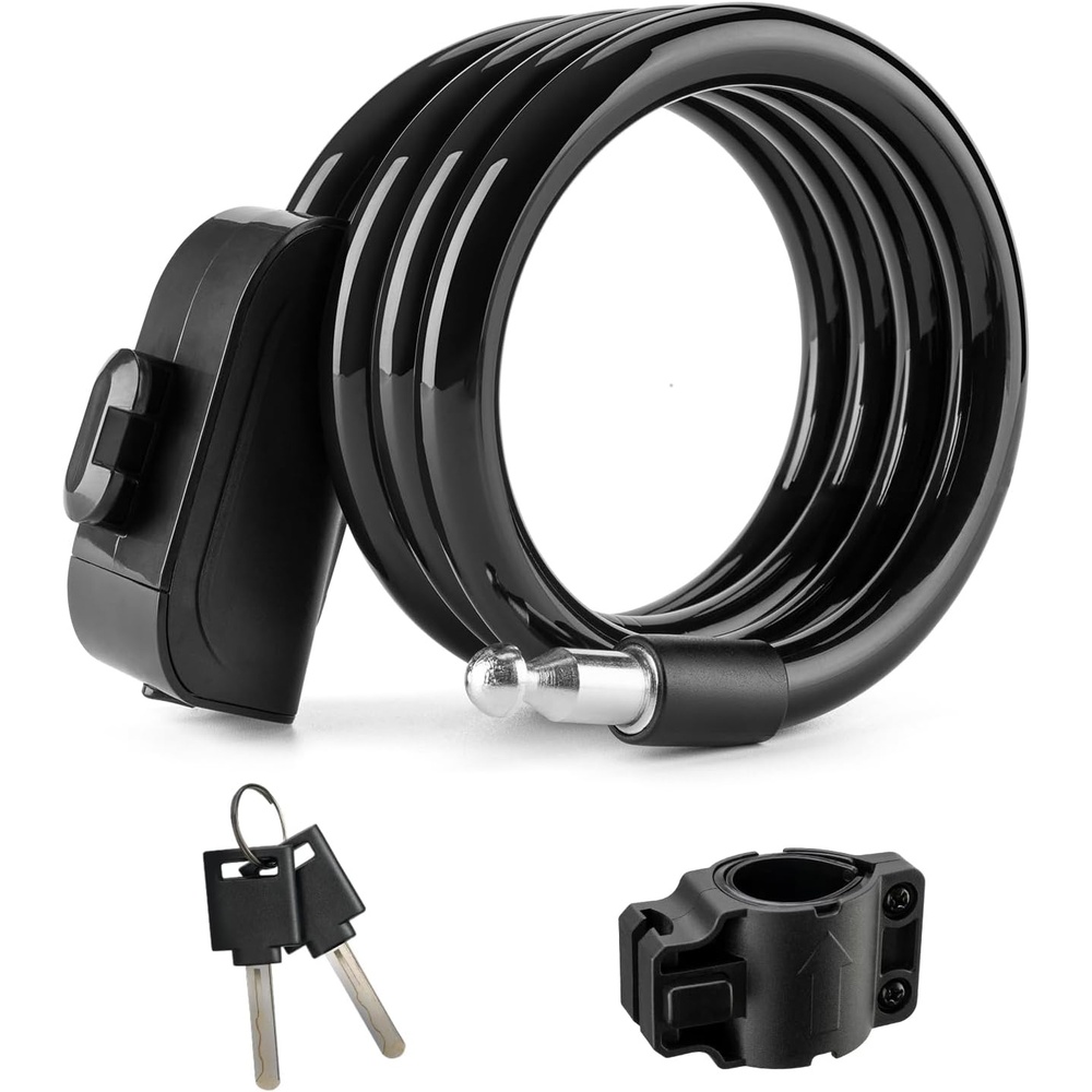 image:imageROCKBROS Bike Cable Lock with Keys 36ft AntiTheft Bicycle Lock with Mount 045inch Thickened Steel Cable OneTouch Quick Lock for Bike Ebike Scooter Motorcycle