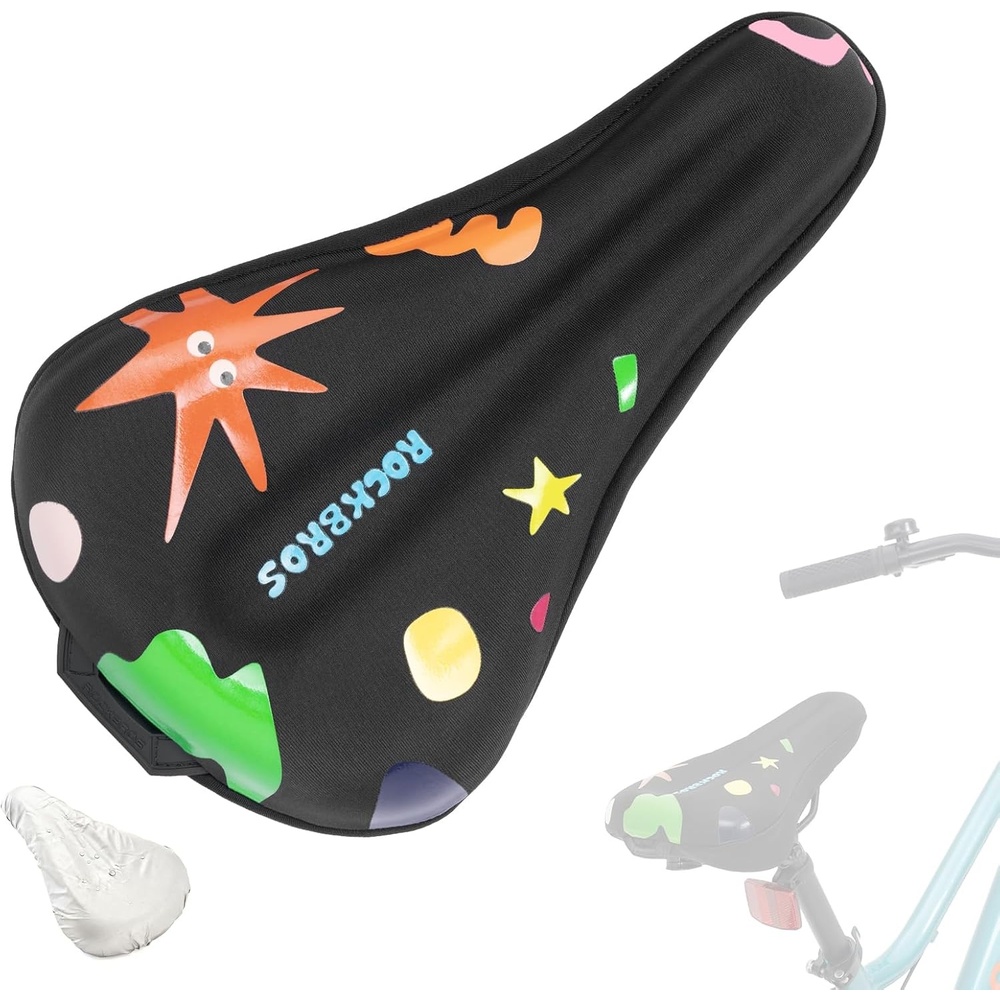 image:imageROCKBROS Kids Bike Seat Cushion Cover for Boys amp Girls10x6 Comfortable Adjustable with KnobExtra Soft Memory Foam Children Bicycle Saddle Cover for MountainRoad BikesBlack