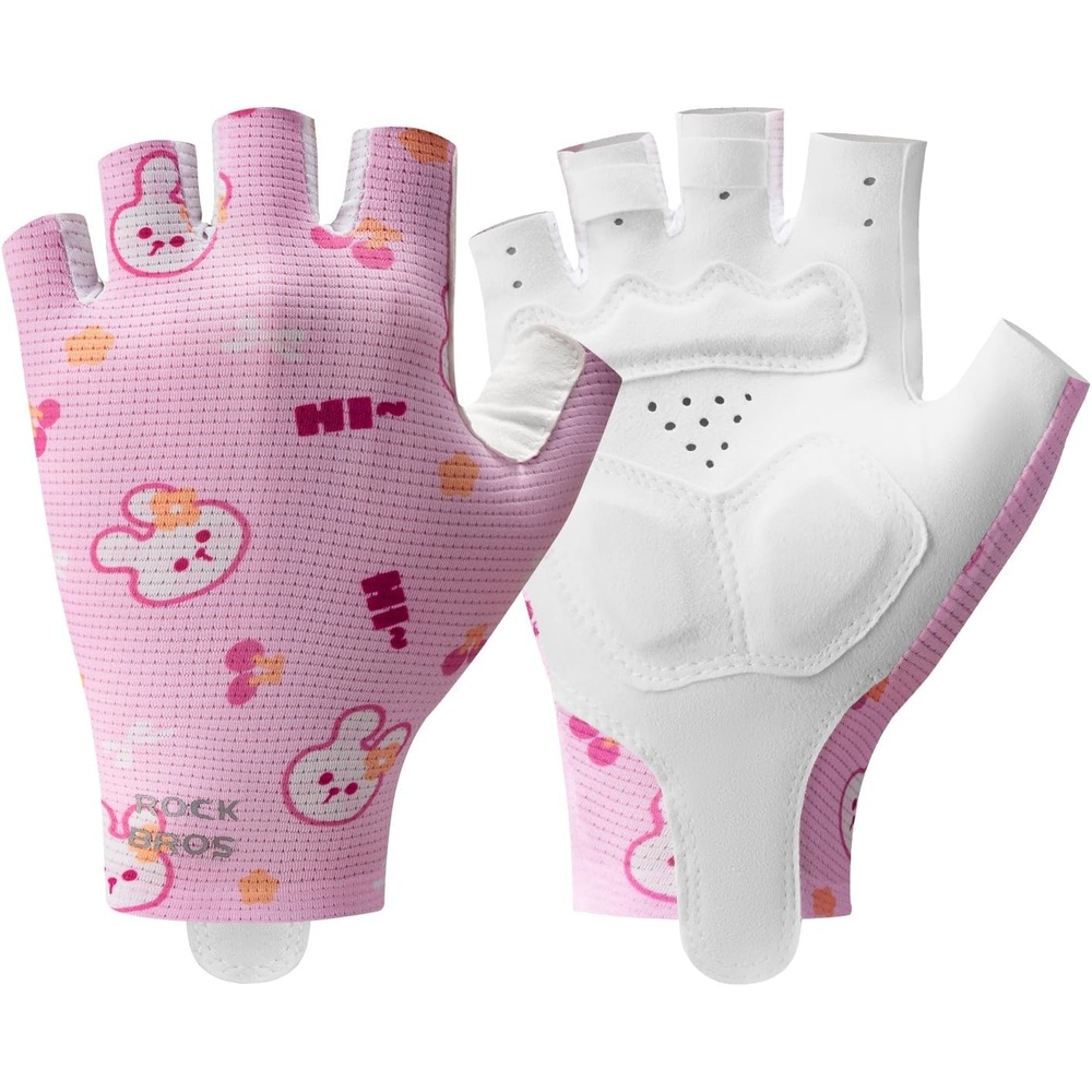 image:imageROCKBROS Kids Half Finger Cycling Gloves Non Slip Fingerless Sport Gloves Boys Girls Bike Riding Shockproof Sports GlovesPink