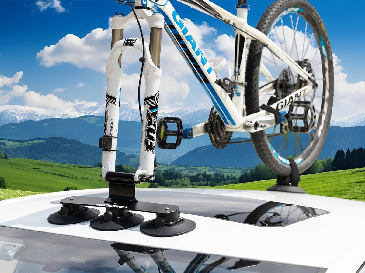 image:imageROCKBROS Suction Cup Roof Bike Rack for Car Roof Sucker Bicycle Carrier Quick Release Aluminium Alloy Roof Rack for 1 2 3 Bikes Max 2Bikes Blue1Bike Black