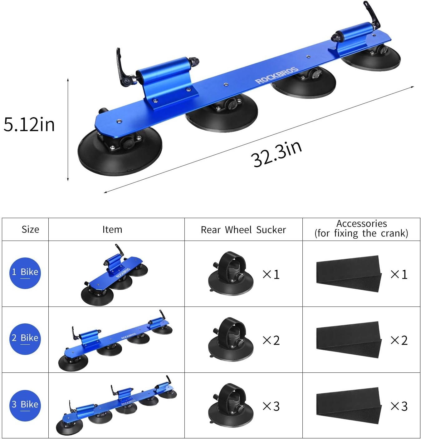 image:imageROCKBROS Suction Cup Roof Bike Rack for Car Roof Sucker Bicycle Carrier Quick Release Aluminium Alloy Roof Rack for 1 2 3 Bikes Max 2Bikes BlueMax 2Bikes Blue