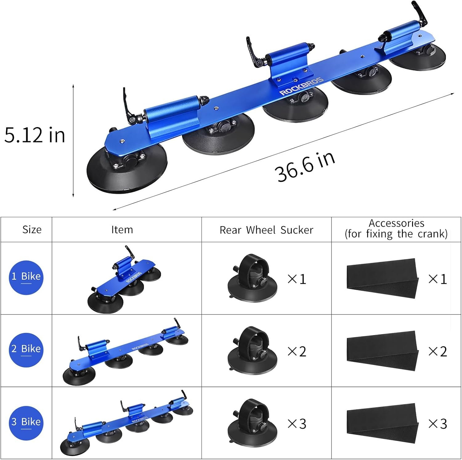 image:imageROCKBROS Suction Cup Roof Bike Rack for Car Roof Sucker Bicycle Carrier Quick Release Aluminium Alloy Roof Rack for 1 2 3 Bikes Max 2Bikes BlueMax 3Bikes Blue