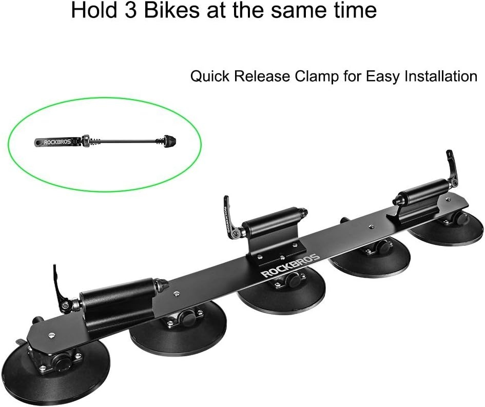 image:imageROCKBROS Suction Cup Roof Bike Rack for Car Roof Sucker Bicycle Carrier Quick Release Aluminium Alloy Roof Rack for 1 2 3 Bikes Max 2Bikes BlueMax 3Bikes Black