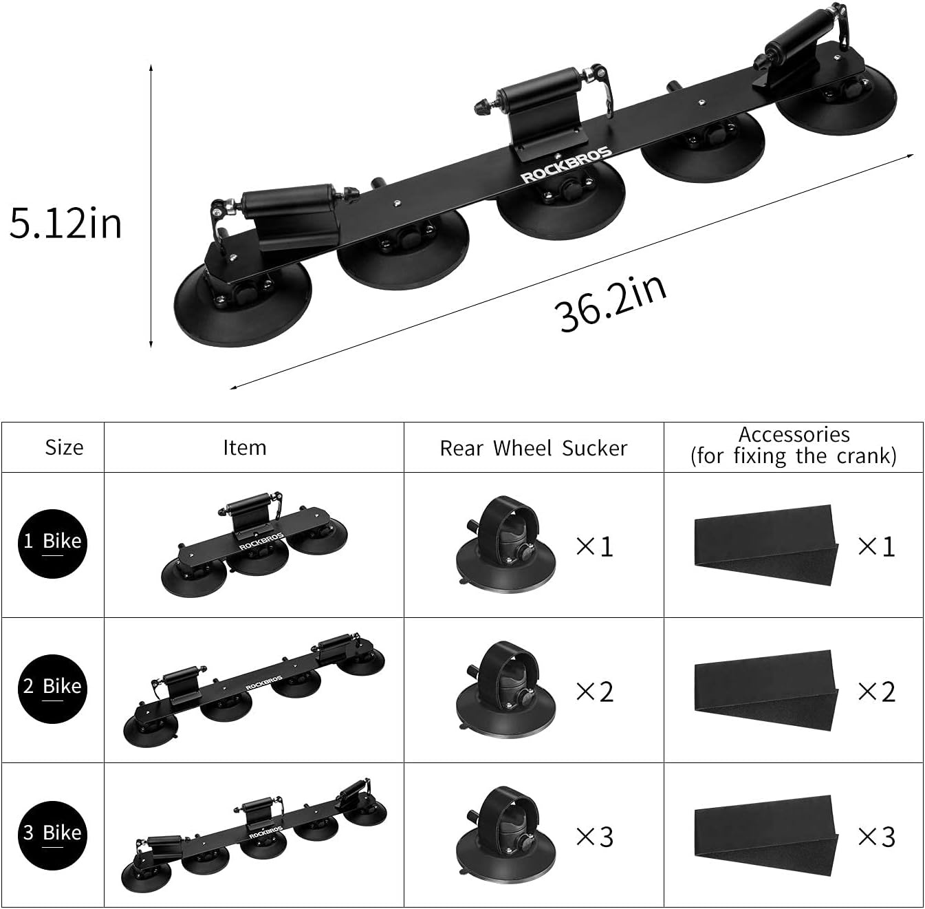image:imageROCKBROS Suction Cup Roof Bike Rack for Car Roof Sucker Bicycle Carrier Quick Release Aluminium Alloy Roof Rack for 1 2 3 Bikes Max 2Bikes BlueMax 3Bikes Black